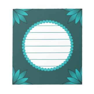 Bloco De Notas Teal Leaf Mandala Design on Dark Cyan