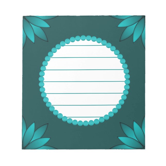 Bloco De Notas Teal Leaf Mandala Design on Dark Cyan (Frente)