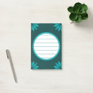 Bloco De Notas Teal Leaf Mandala Design on Dark Cyan
