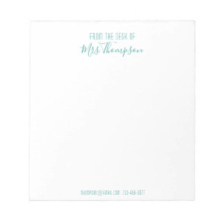 Bloco De Notas Teal Moderno Do Script Desk Of Name