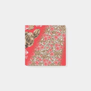Bloco De Notas Tecido vermelho vibrante com intrincado floral e