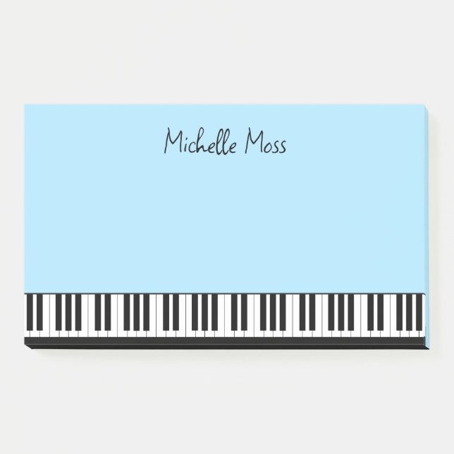 Bloco De Notas Teclado para Piano Musical Simples, Branco Azul (Frente)