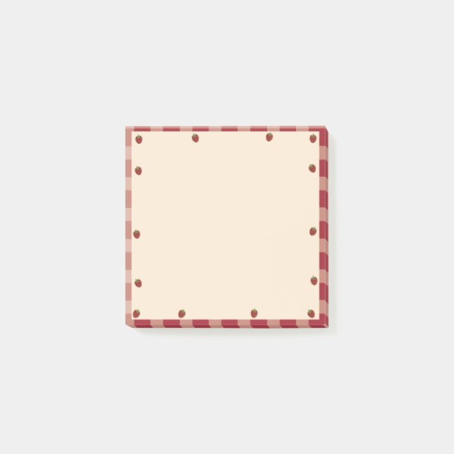 Bloco De Notas Tema de Morango Xadrez Vermelho e Branco Fofo (Frente)