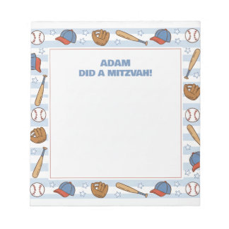 Bloco De Notas Tema do Esporte do Baseball Personalizado Mitzvah
