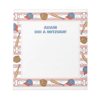 Bloco De Notas Tema do Esporte Red Baseball Personalizado Mitzvah