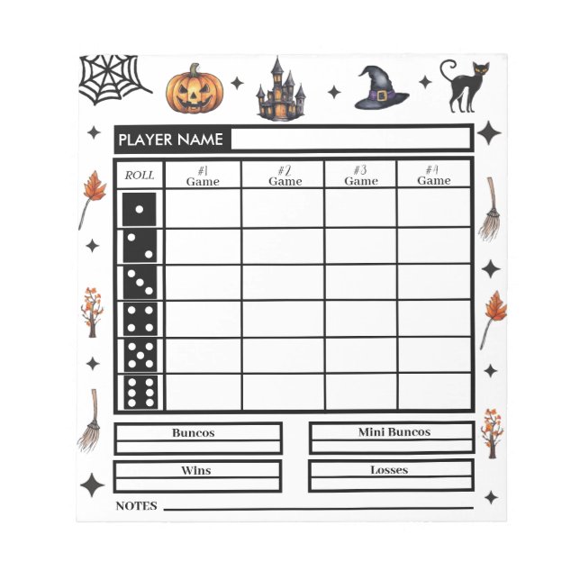 Bloco De Notas Tema Moderno do Halloween - Pad de Pontuação Bunco (Frente)