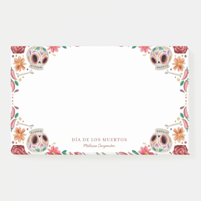 Bloco De Notas Tema Sugar Skulls Día de los Muertos (Frente)