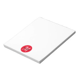 Bloco De Notas Tendência Clássica de Monograma Simples Vermelho e