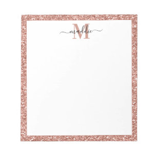 Bloco De Notas Tendência Rosa Dourada Glitter Inicial/Nome Monog