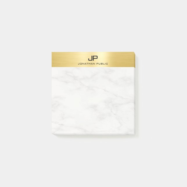 Bloco De Notas Tendência White Marble Elegante Dourado (Frente)