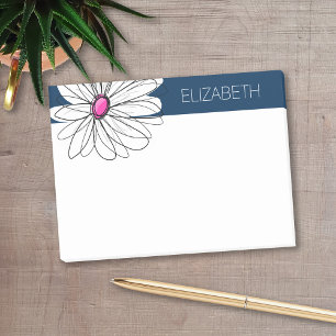 Bloco De Notas Tendy Daisy Floral Illustração - marinho e rosa