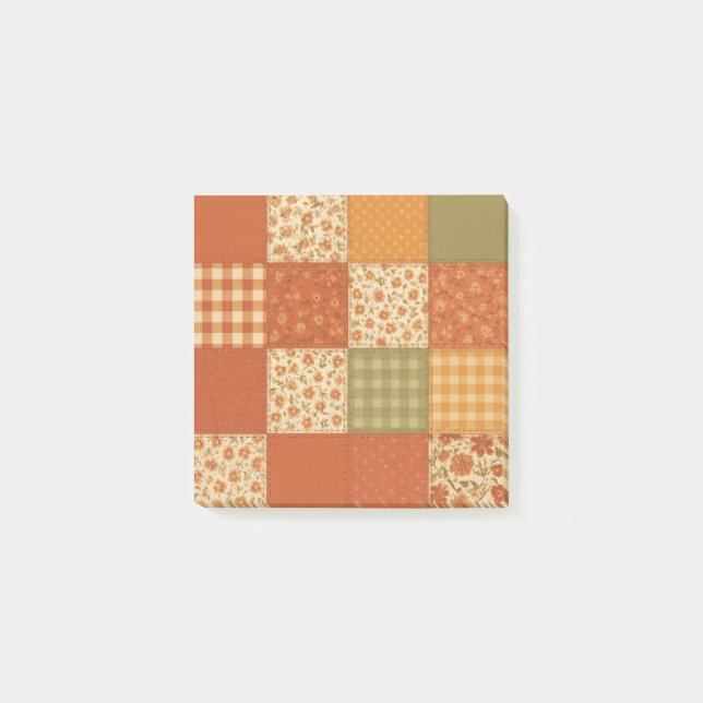 Bloco De Notas Terracotta Patchwork Quilt Rustic Farmhouse Floral (Frente)