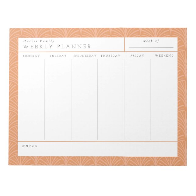 Bloco De Notas Terracotta Scallops Family Weekly Planner Notepad (Frente)