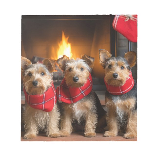 Bloco De Notas Terrier Australiano junto à Lareira Natal (Frente)