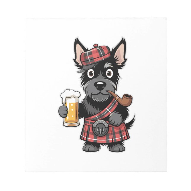 Bloco De Notas Terrier Escocês em Kilt Xadrez com Cerveja e Cachi (Frente)