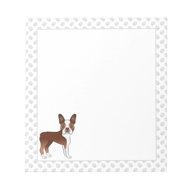 Bloco De Notas Terrier Vermelho de Boston Cachorro de Desenho Ani (Frente)