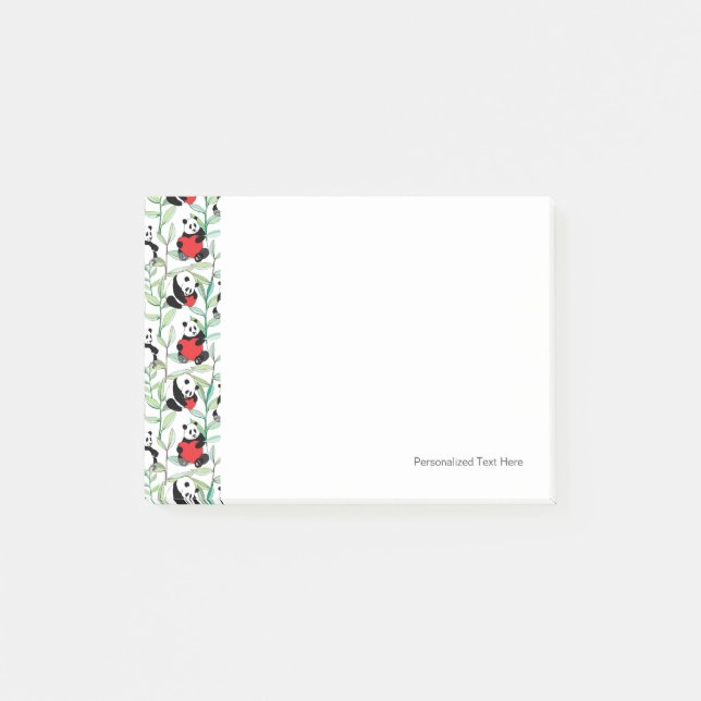 Bloco De Notas teste padrão com as pandas bonitas com corações (Frente)