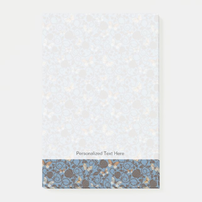 Bloco De Notas teste padrão com rosas e borboleta (Frente)