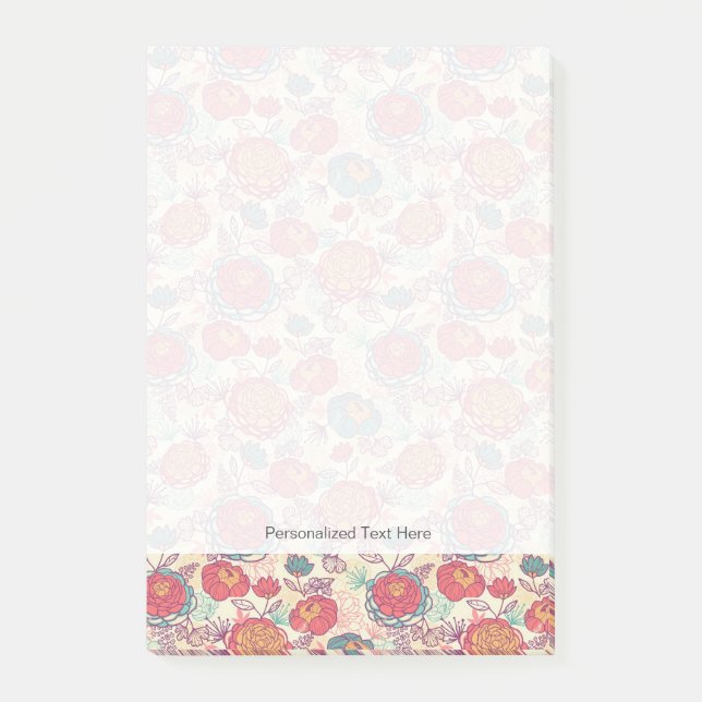 Bloco De Notas Teste padrão das flores e das folhas da peônia (Frente)