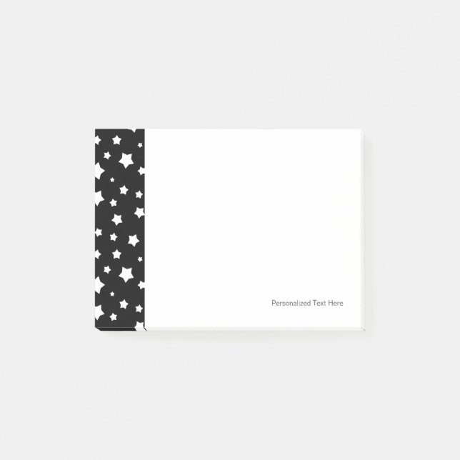 Bloco De Notas Teste padrão de estrelas preto e branco (Frente)