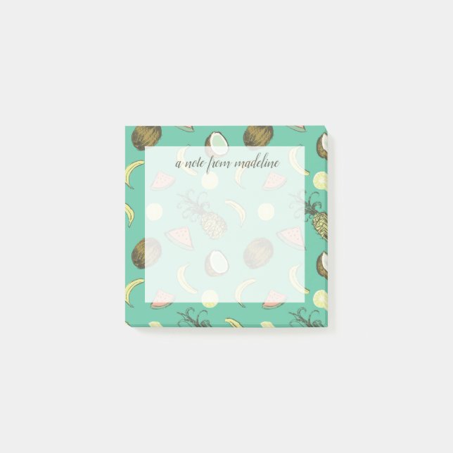 Bloco De Notas Teste padrão do Doodle da fruta tropical (Frente)