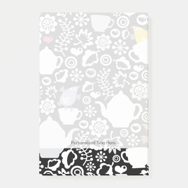 Bloco De Notas Teste padrão dos pássaros e dos copos (Frente)