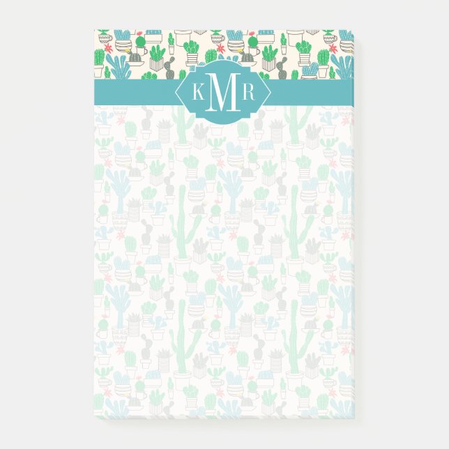 Bloco De Notas Teste padrão floral natural bonito dos cactos (Frente)