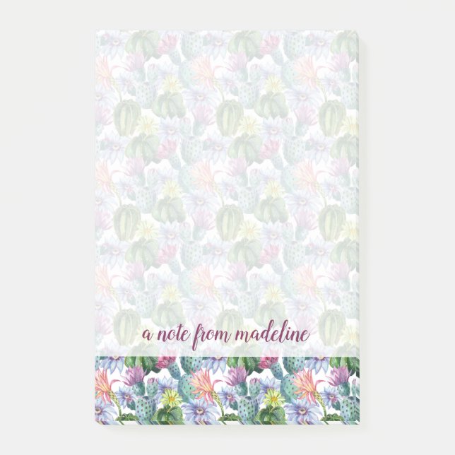 Bloco De Notas Teste padrão pintado mão do cacto da aguarela (Frente)