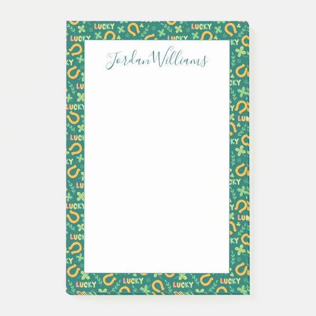 Bloco De Notas Teste padrão verde AFORTUNADO irlandês (Frente)
