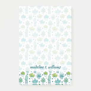 Bloco De Notas Teste padrão verde & azul do Succulent da aguarel