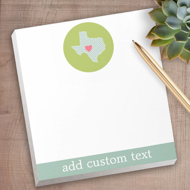 Bloco De Notas Texas Home State Love com Custom Heart Opcional (Personalized Notepad - a fun gift or useful promotional product)