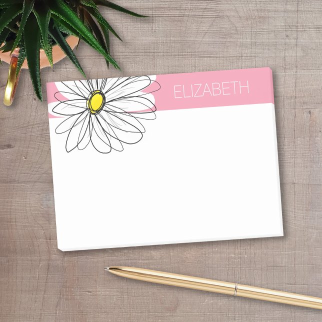 Bloco De Notas Texto Personalizado de Margarida Esbranquiçada e A (Personalized post-it notes with a monogram and whimsical daisy drawing - low quantity available)