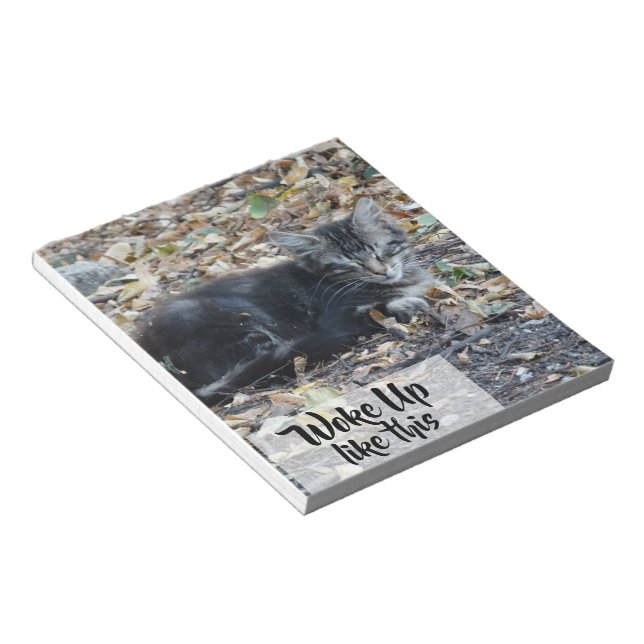 Bloco De Notas Texto Personalizado Engraçado de Gato de cinza (Inclinado)