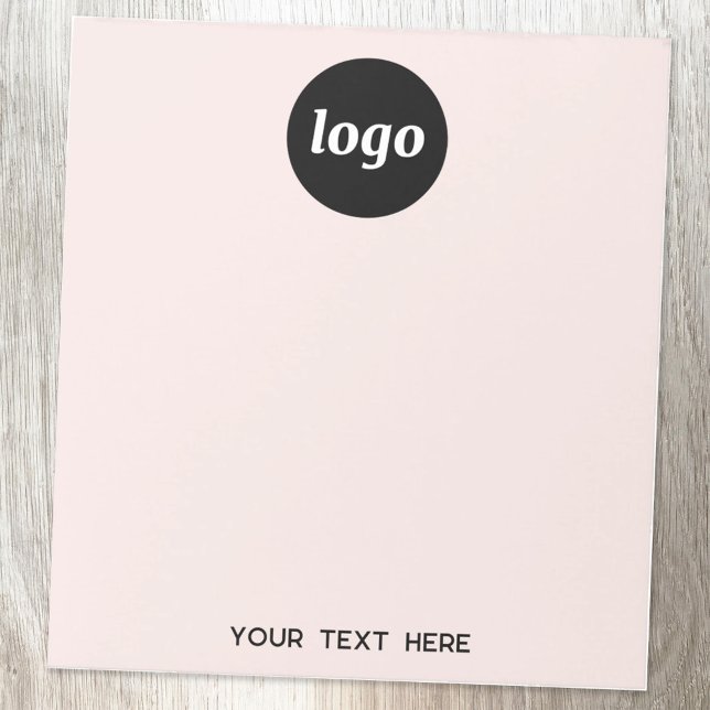 Bloco De Notas Texto Simples de Logo Empresarial Rosa Bege Promoc (Simple logo with custom text business branding promotional blush pink notepad)