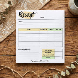 Bloco De Notas Thanks Order Receipt Form | Small Business Invoice