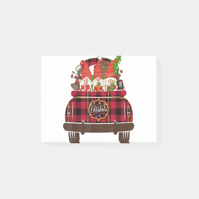 Bloco De Notas Three Gnomes Car Plaid Matching Family Merry Chris (Frente)