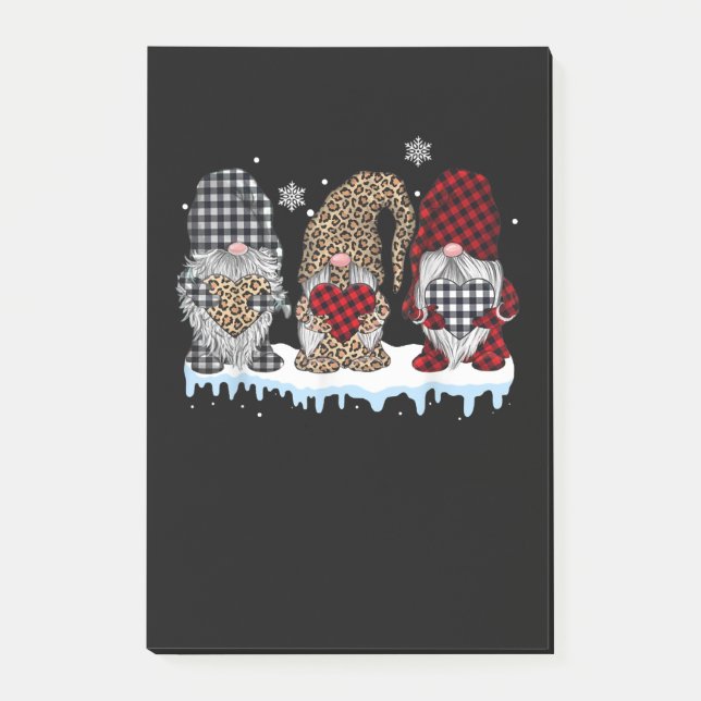 Bloco De Notas Three Gnomes In Leopard Buffalo Plaid Christmas (Frente)
