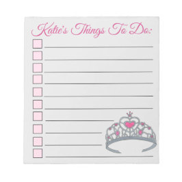 Bloco De Notas Tiara, Princesa Rosa Personalizada, Coisas A Fazer