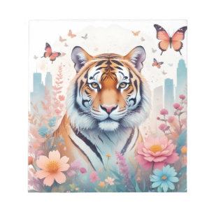 Bloco De Notas Tiger Vintage Animal Nature Forest Flowers