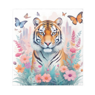 Bloco De Notas Tiger Vintage Animal Nature Forest Flowers