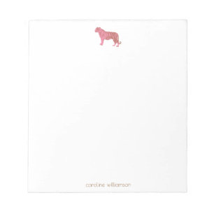 Bloco De Notas Tigre de Aquarela Rosa com Nome Personalizado