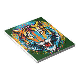 Bloco De Notas Tinta de cores Arco-íris Cabeça de Tigre