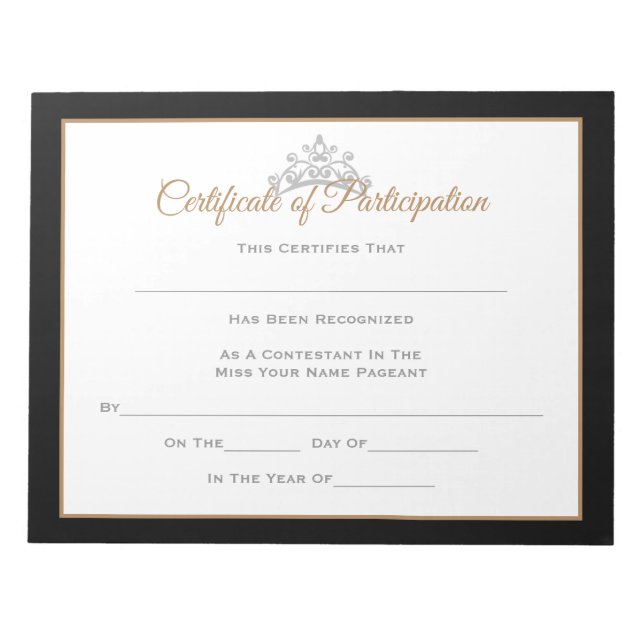 Bloco De Notas Tipo de Certificado de Pageant Estilo Miss EUA - P (Frente)