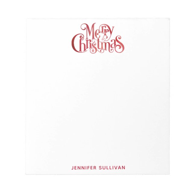 Bloco De Notas Tipografia de Natal Red Merry Fontes Festivas (Frente)