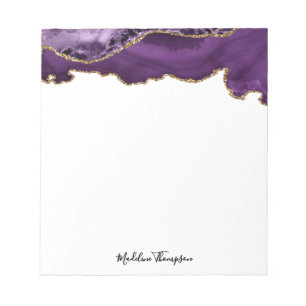 Bloco De Notas Tipografia de Script Agate Geode Dourado Velvet Pu