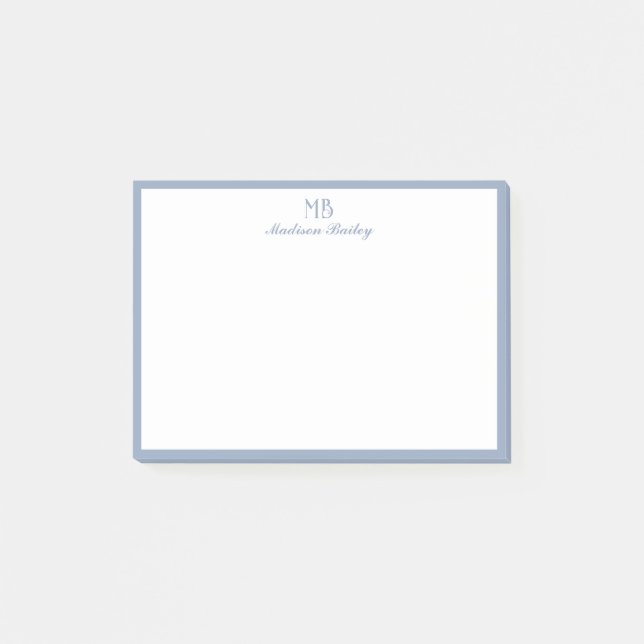 Bloco De Notas Tipografia Decorativa Monograma | Azul poeirento (Frente)