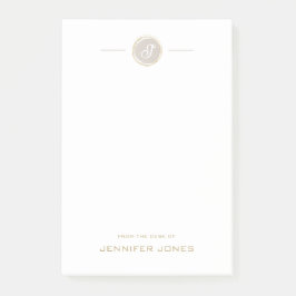 Bloco De Notas Tipografia Dourada Monograma Nome Beige Aquarela
