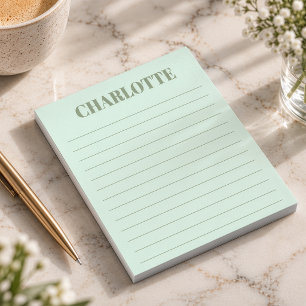 Bloco De Notas Tipografia Negrita Personalizada Nome Verde Salvia