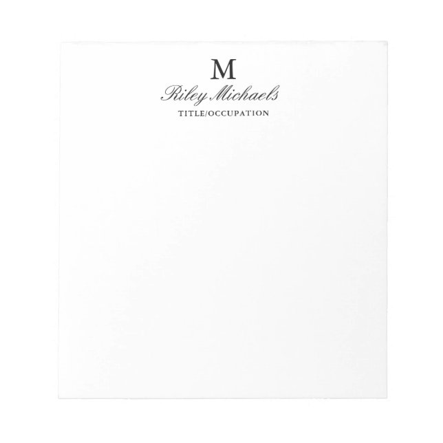 Bloco De Notas Título de Monograma Simples Preto Elegante (Frente)