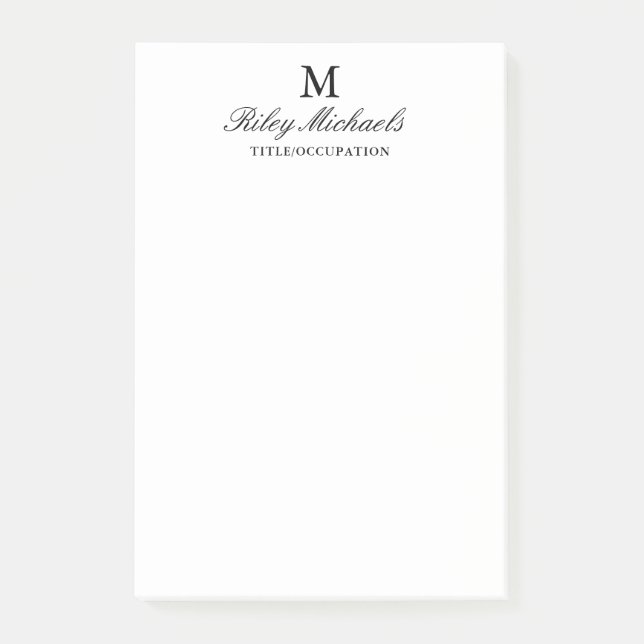 Bloco De Notas Título de Monograma Simples Preto Elegante (Frente)
